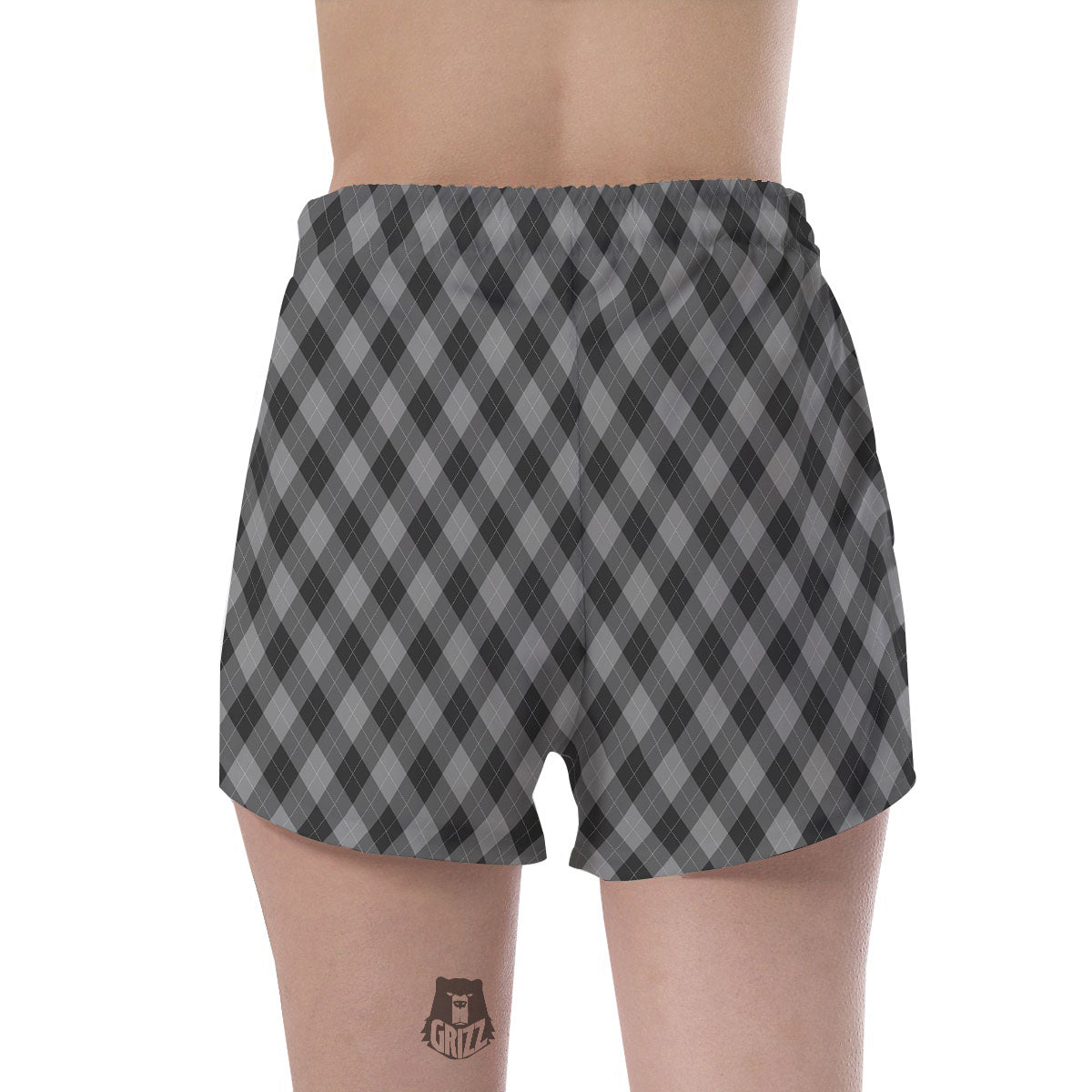 Argyle Shadow Grey Print Pattern Women's Shorts-grizzshop