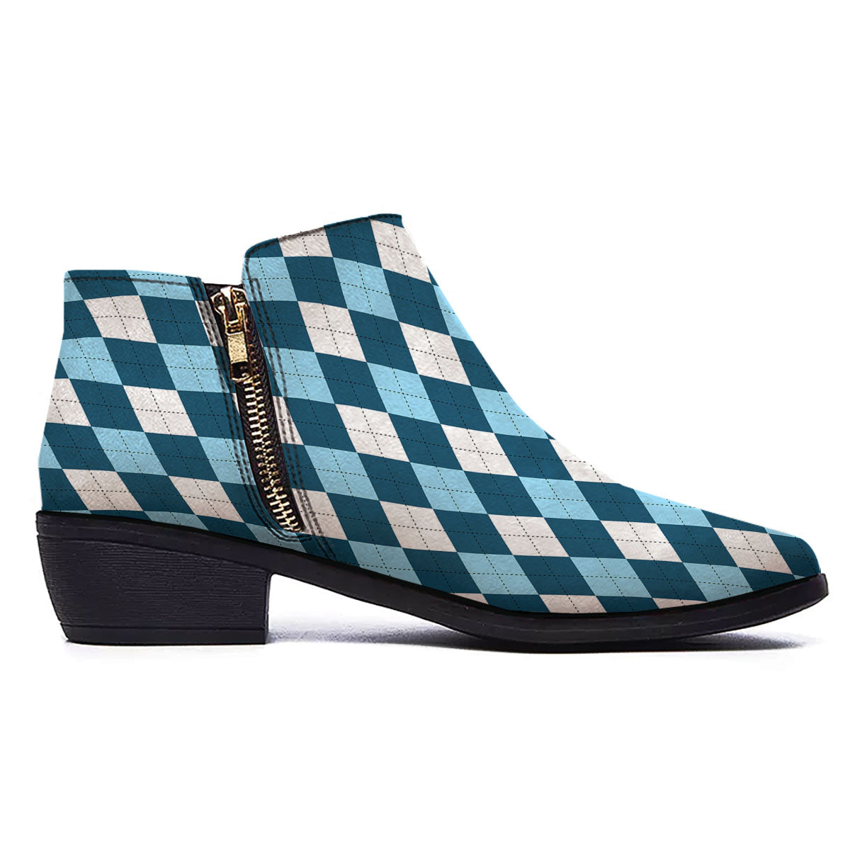 Argyle Soft Blue Print Pattern Ankle Boots-grizzshop