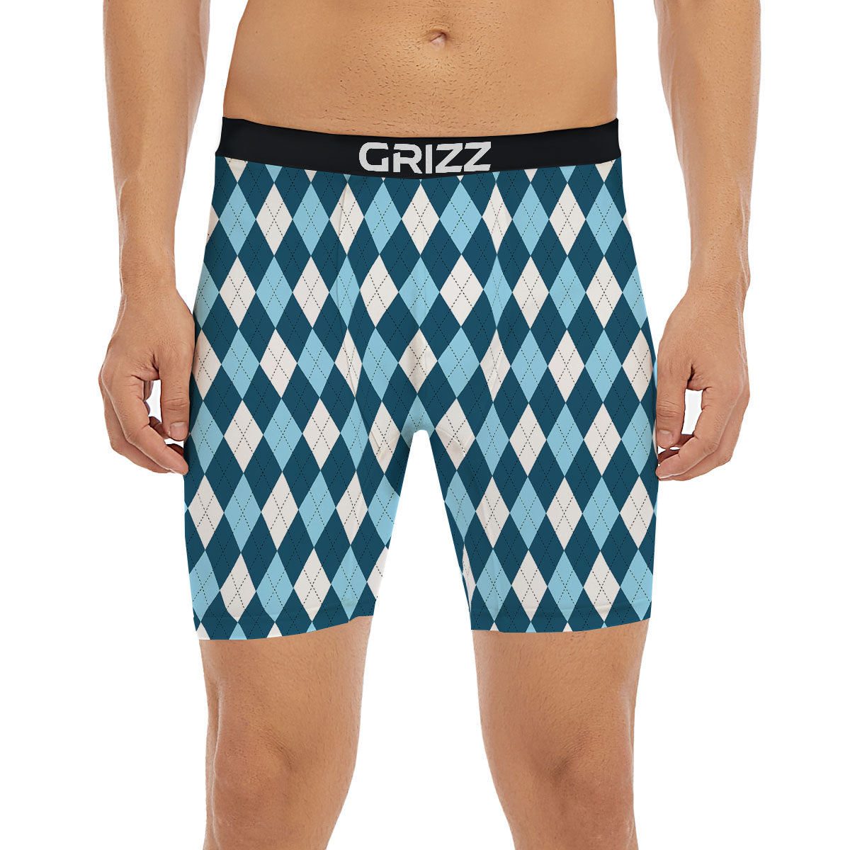 Argyle Soft Blue Print Pattern Boxer Briefs-grizzshop