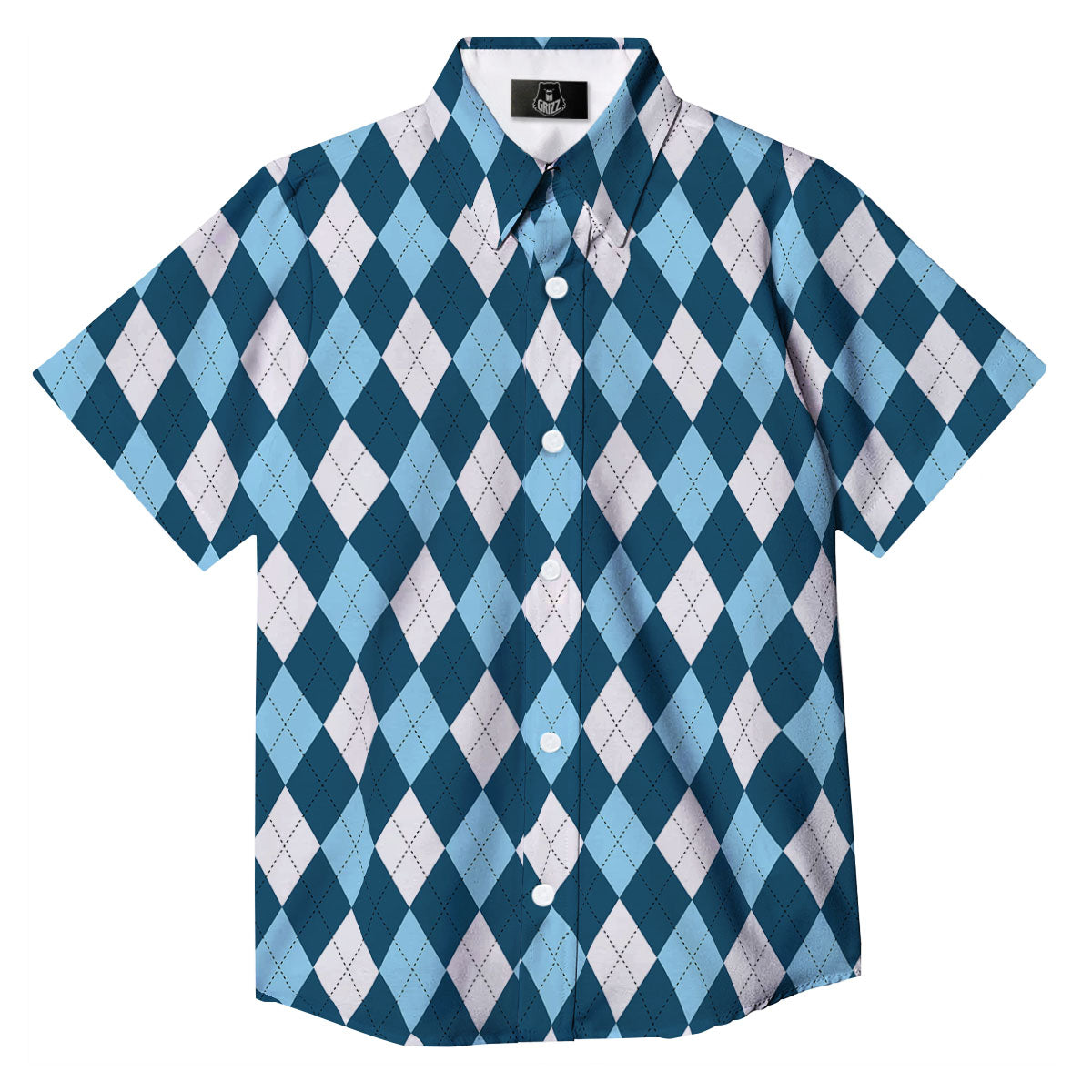 Argyle Soft Blue Print Pattern Button Up Shirt-grizzshop