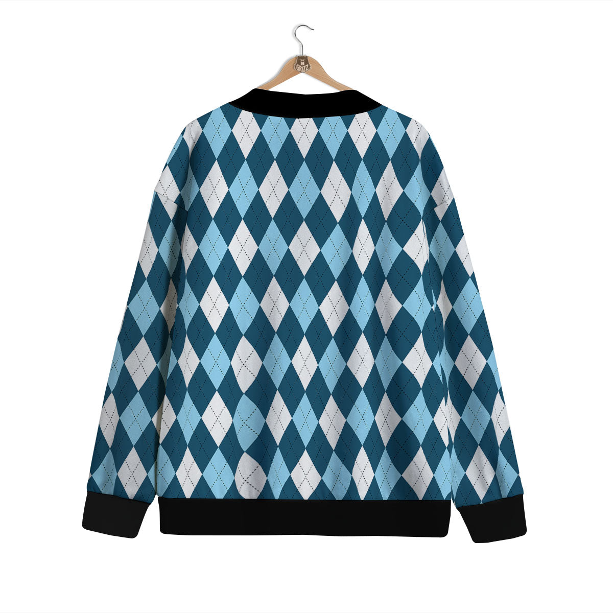 Argyle Soft Blue Print Pattern Cardigan-grizzshop