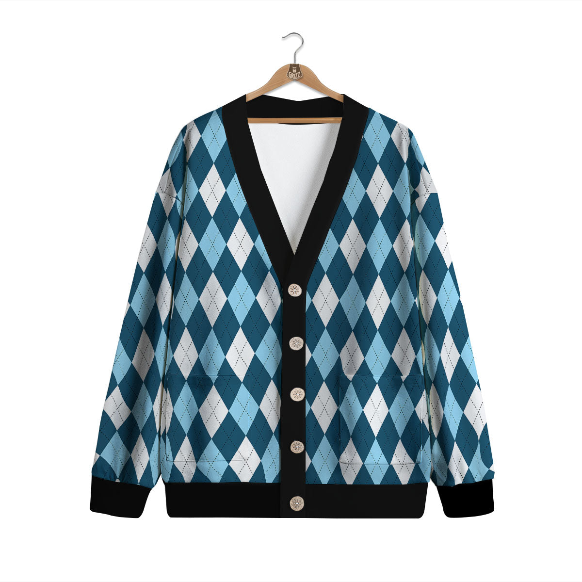 Argyle Soft Blue Print Pattern Cardigan-grizzshop