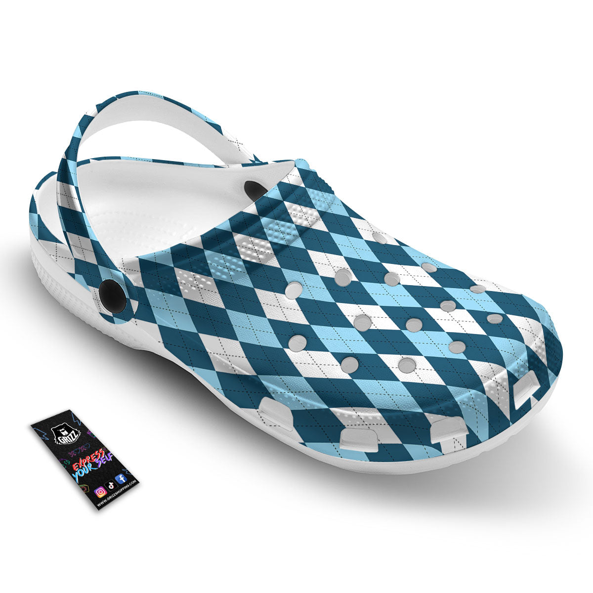 Argyle Soft Blue Print Pattern Clog-grizzshop