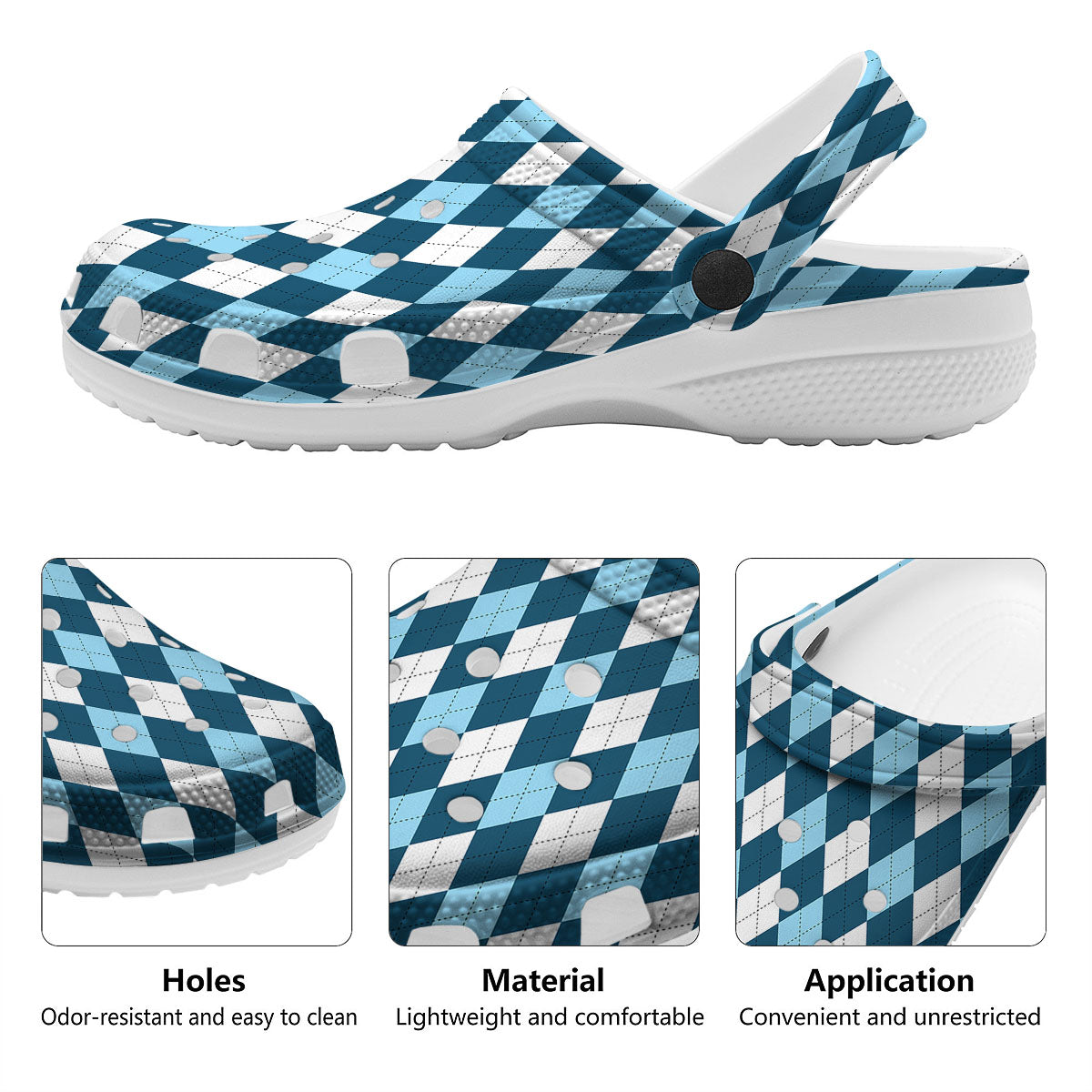 Argyle Soft Blue Print Pattern Clog-grizzshop