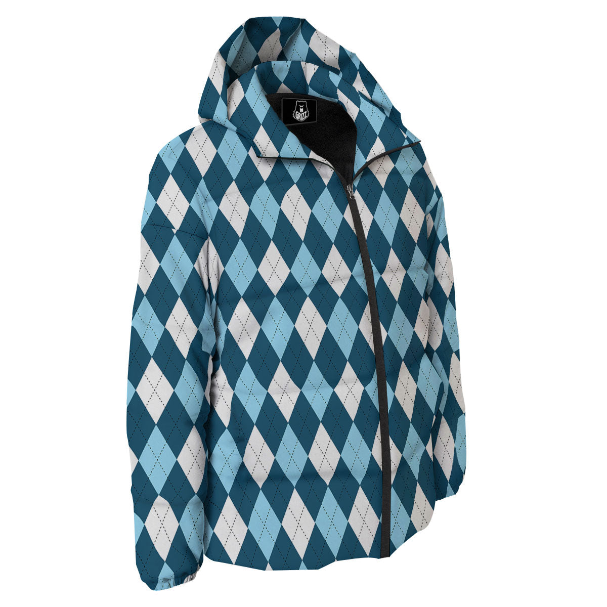 Argyle Soft Blue Print Pattern Down Jacket-grizzshop