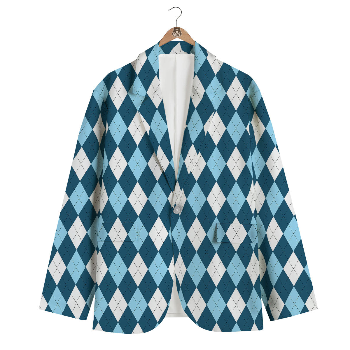 Argyle Soft Blue Print Pattern Men's Blazer-grizzshop