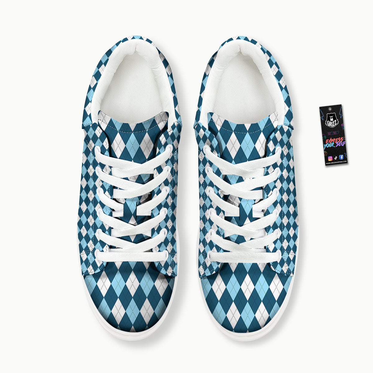 Argyle Soft Blue Print Pattern Platform Shoes-grizzshop