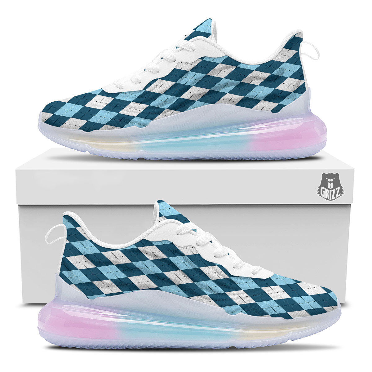 Argyle Soft Blue Print Pattern Running Sneakers-grizzshop
