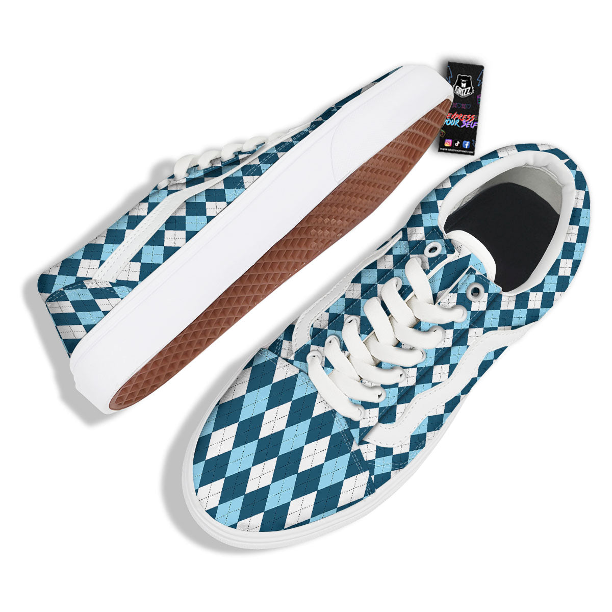 Argyle Soft Blue Print Pattern Skate Shoes-grizzshop