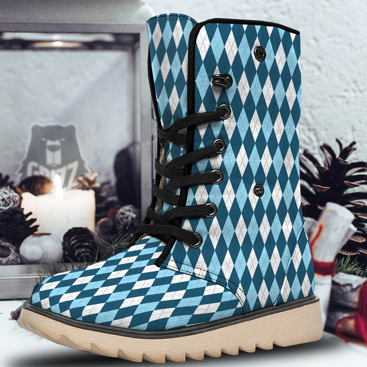 Argyle Soft Blue Print Pattern Snow Boots-grizzshop