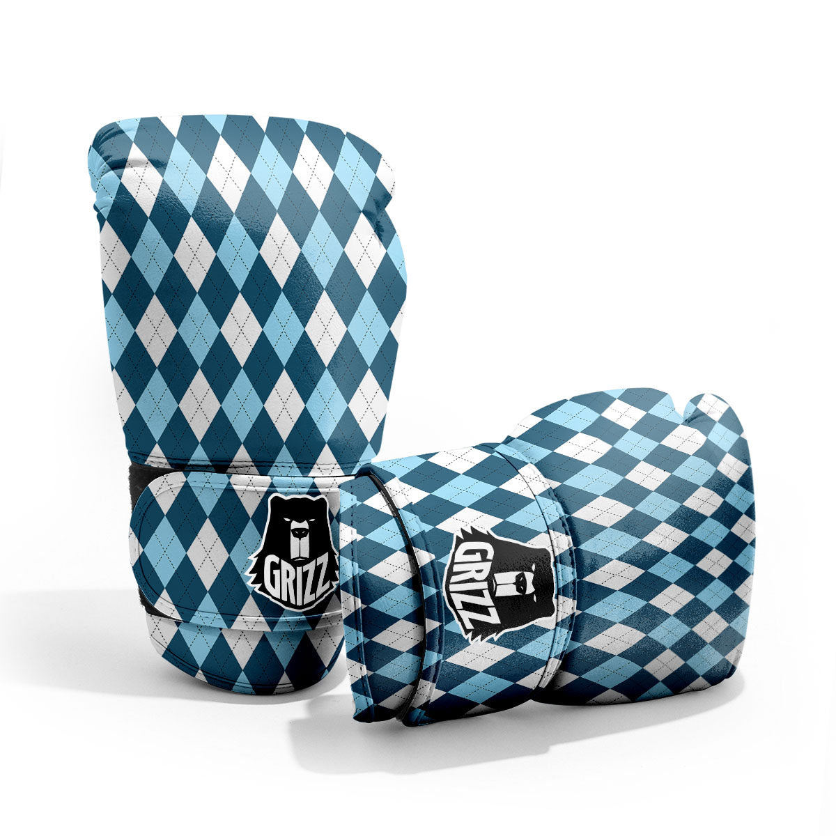 Argyle Soft Blue Print Pattern Sparring Gloves-grizzshop