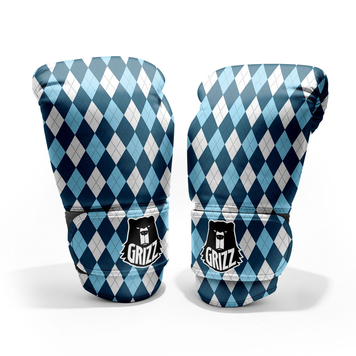 Argyle Soft Blue Print Pattern Sparring Gloves-grizzshop