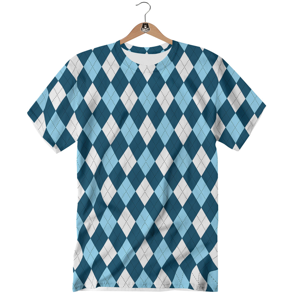 Argyle Soft Blue Print Pattern T-Shirt-grizzshop