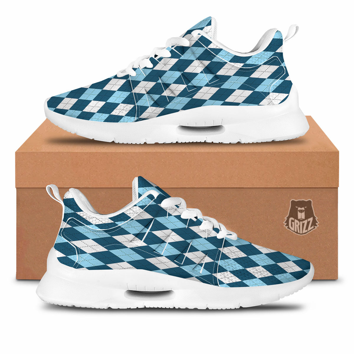 Argyle Soft Blue Print Pattern Tennis Shoes-grizzshop