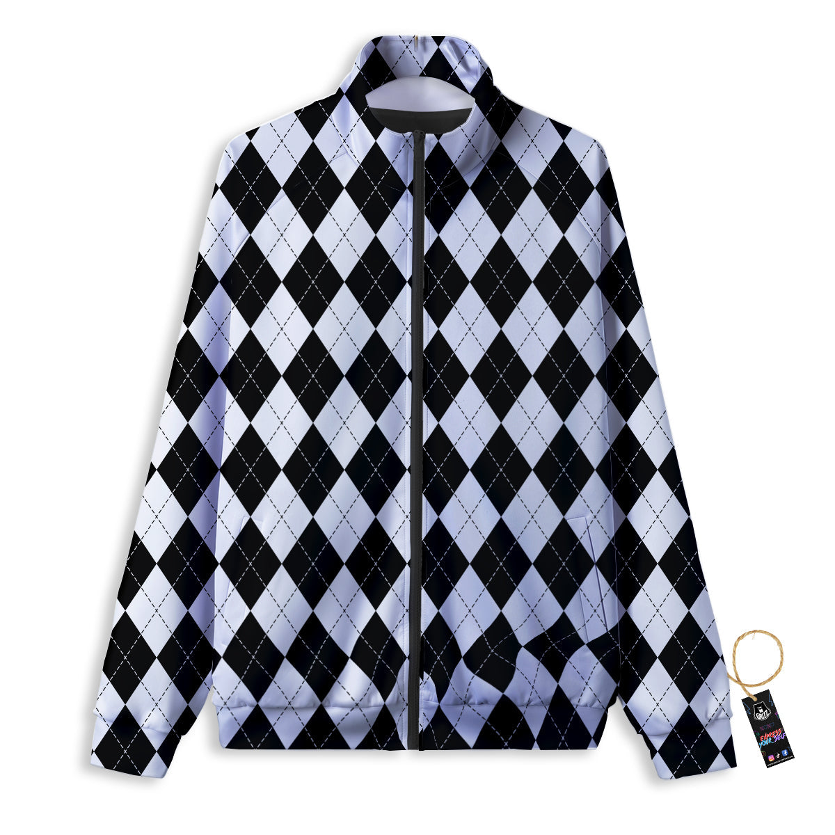 Argyle Soft Blue Print Pattern Track Jacket-grizzshop