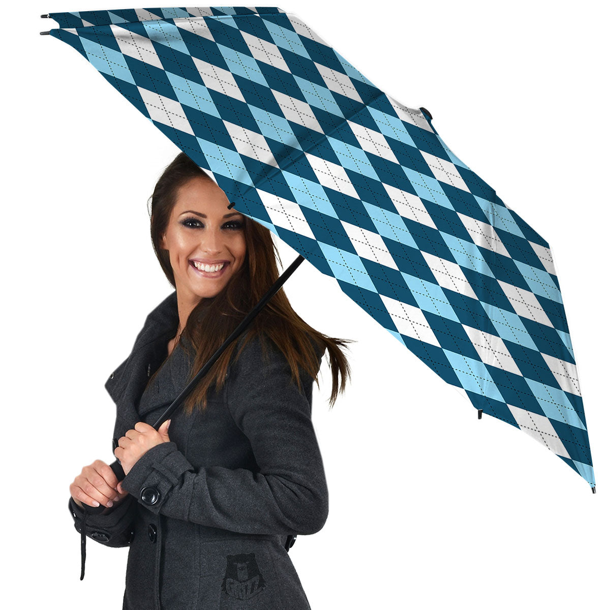 Argyle Soft Blue Print Pattern Umbrella-grizzshop