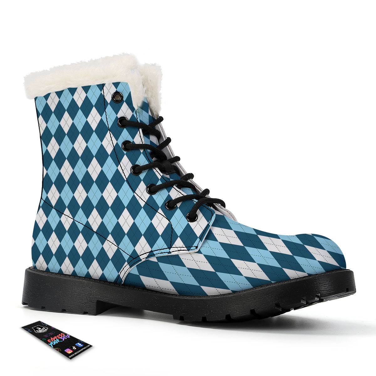 Argyle Soft Blue Print Pattern Winter Boots-grizzshop