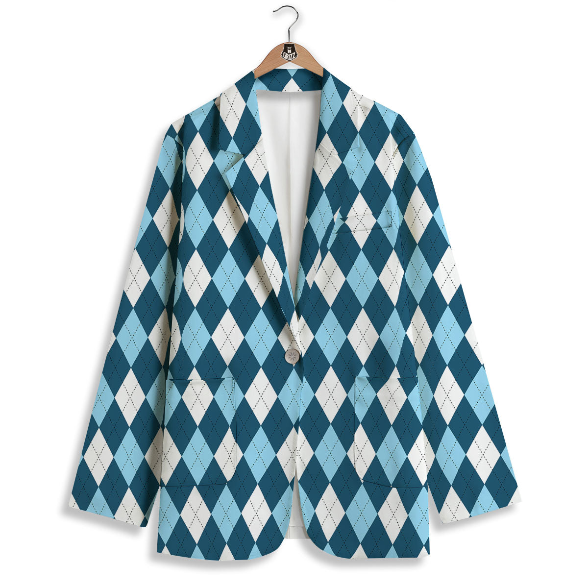Argyle Soft Blue Print Pattern Women's Blazer-grizzshop