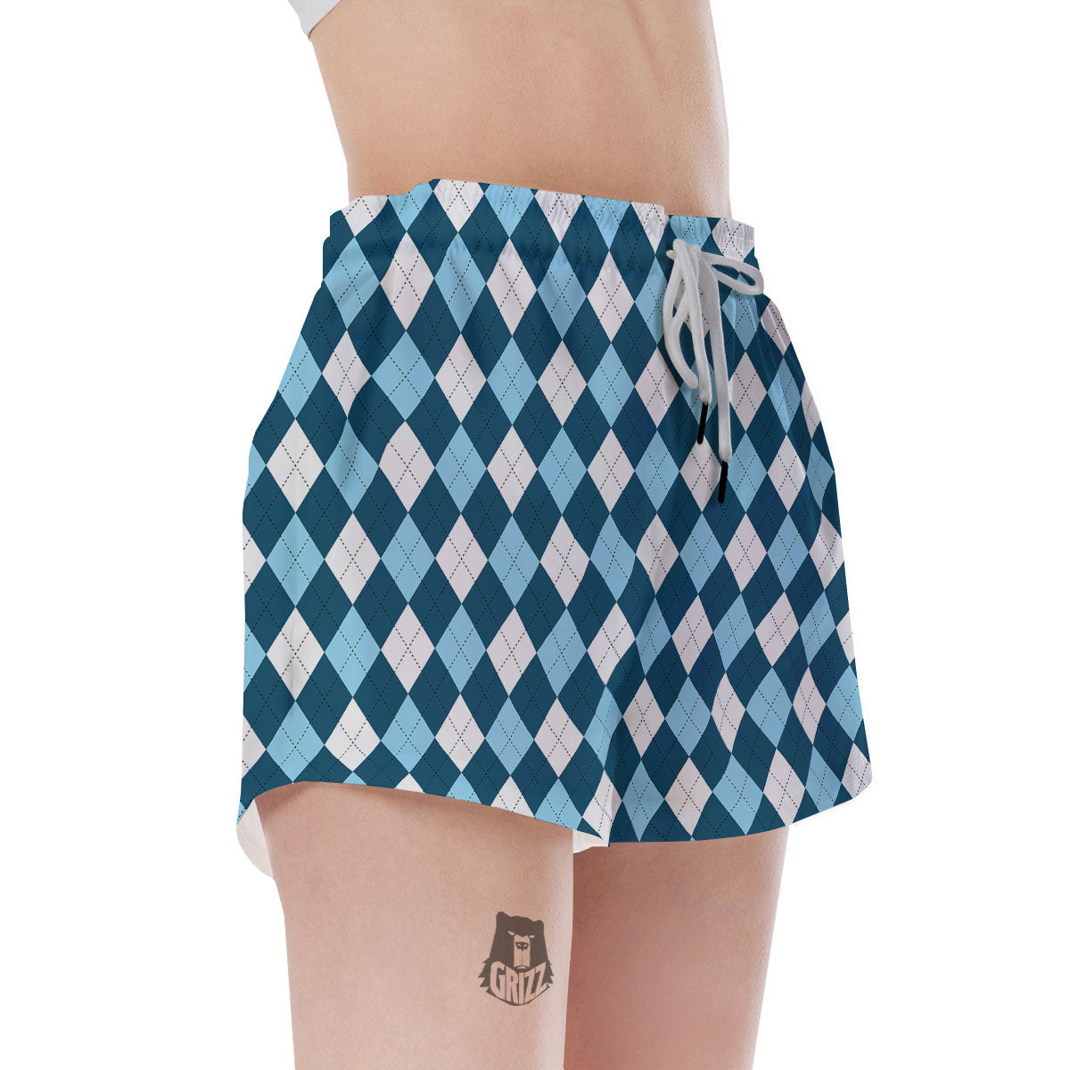 Argyle Soft Blue Print Pattern Women's Shorts-grizzshop