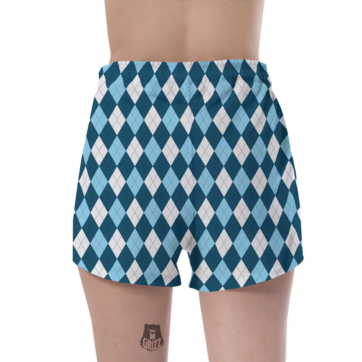 Argyle Soft Blue Print Pattern Women's Shorts-grizzshop