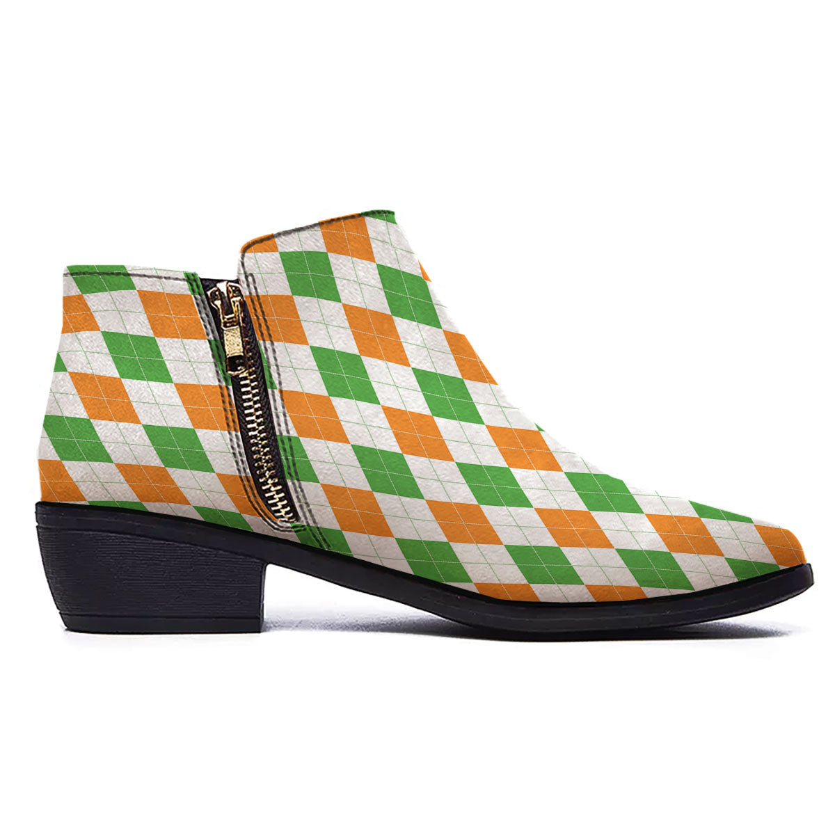 Argyle St Patrick's Day Print Pattern Ankle Boots-grizzshop