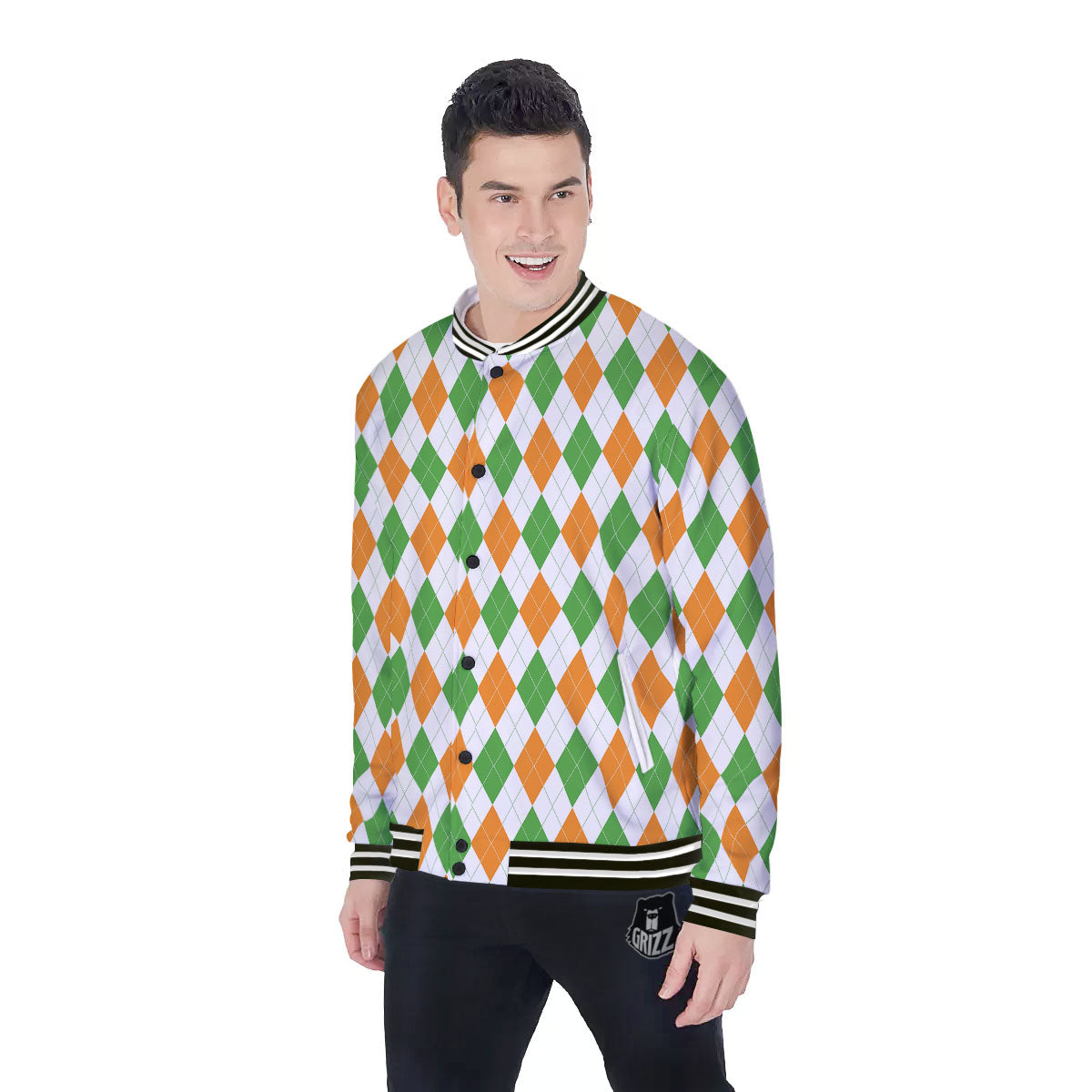 Argyle St Patrick's Day Print Pattern Baseball Jacket-grizzshop