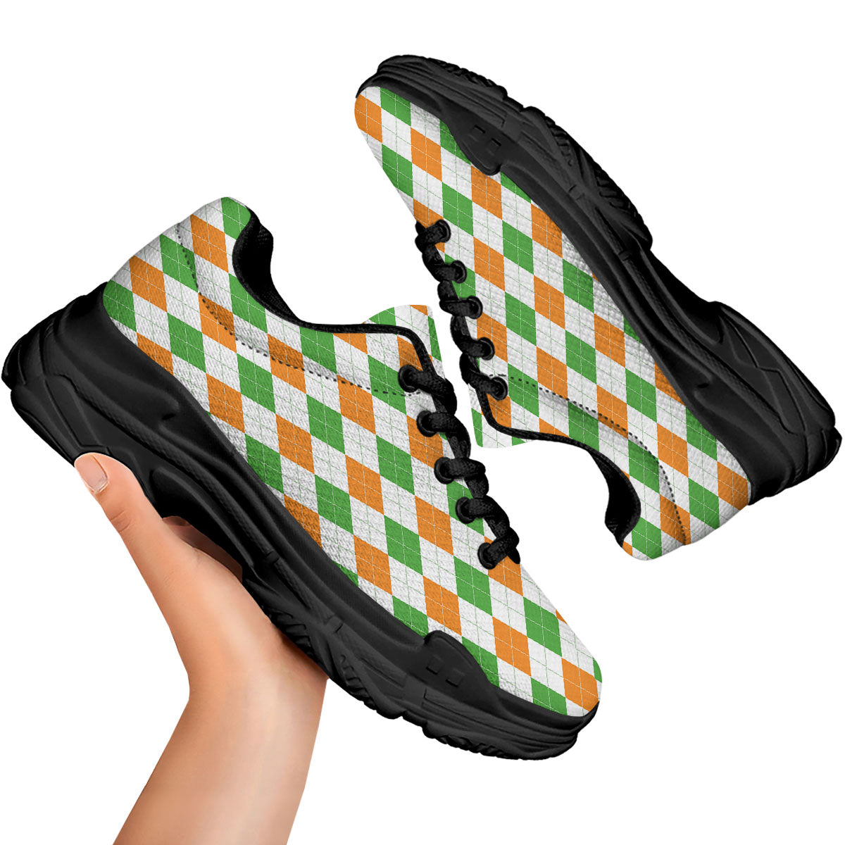 Argyle St Patrick's Day Print Pattern Black Chunky Shoes-grizzshop