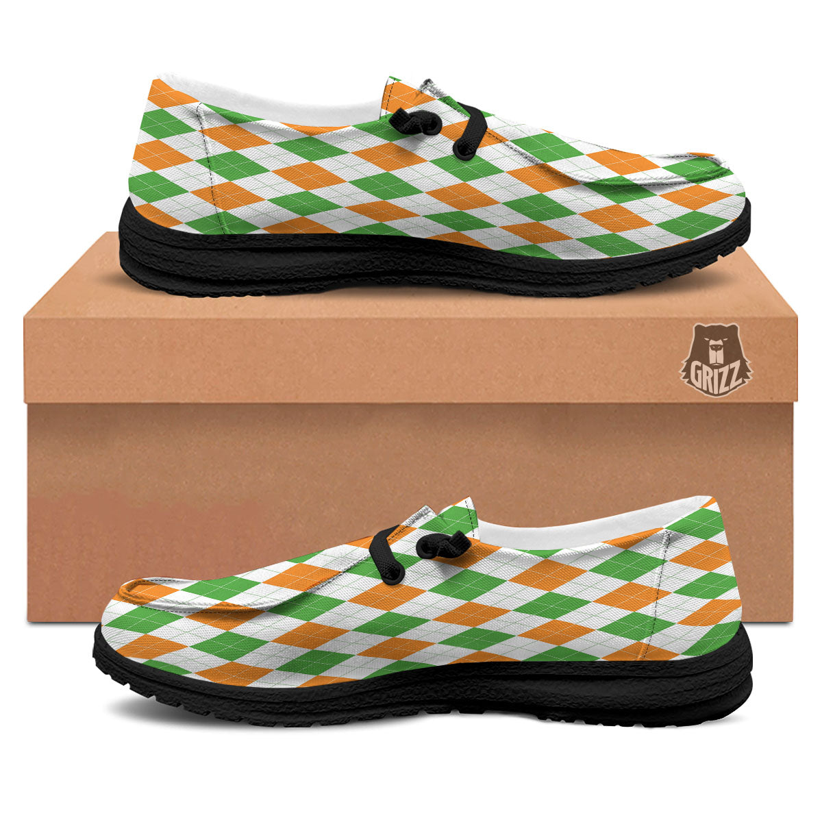 Argyle St Patrick's Day Print Pattern Black Loafers-grizzshop