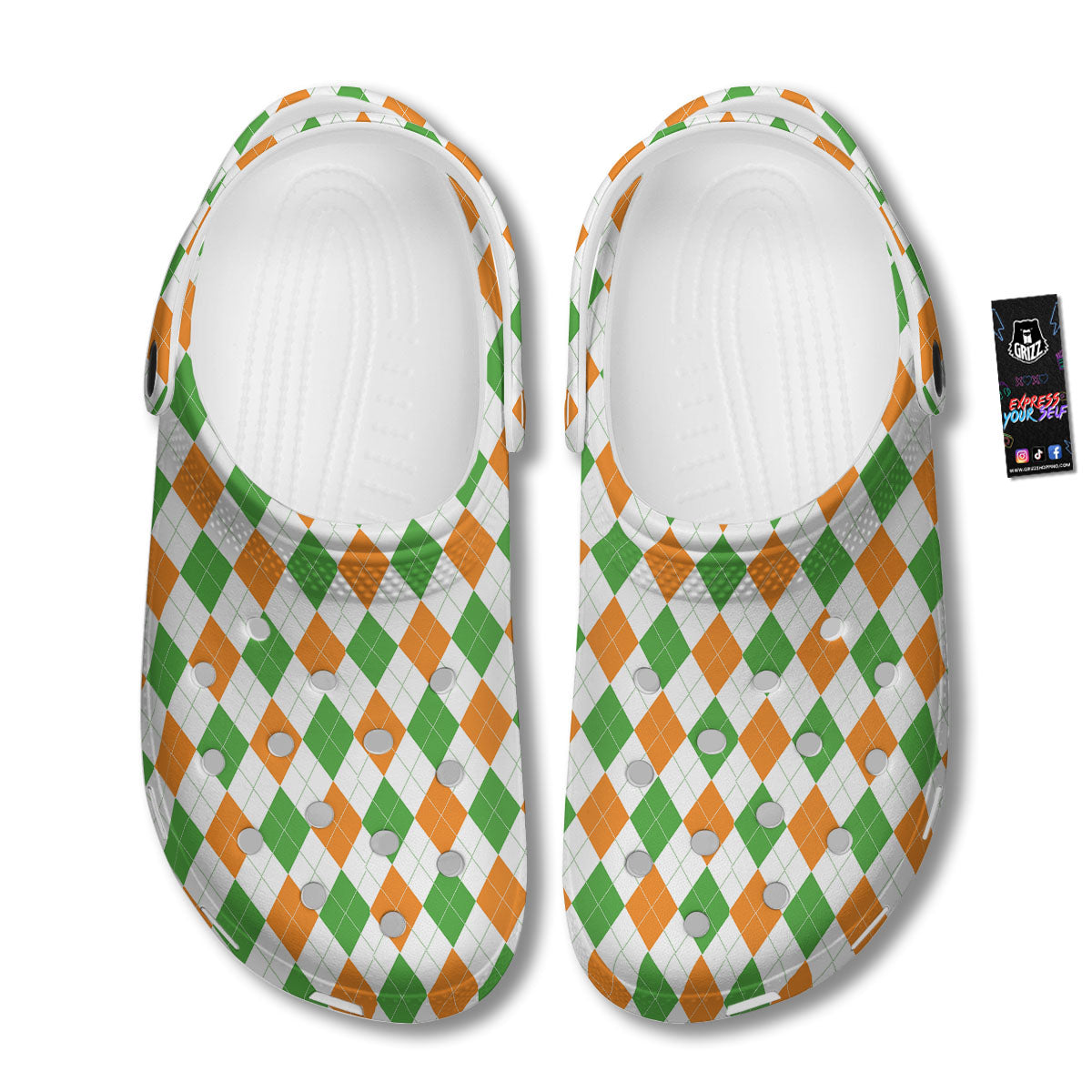 Argyle St Patrick's Day Print Pattern Clog-grizzshop