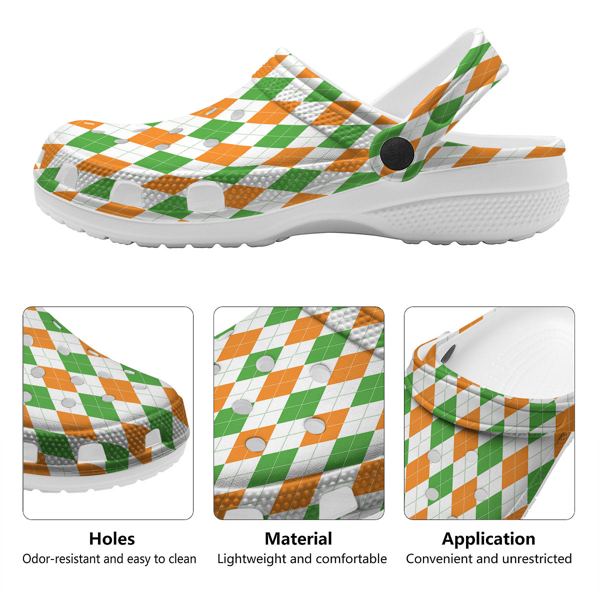 Argyle St Patrick's Day Print Pattern Clog-grizzshop