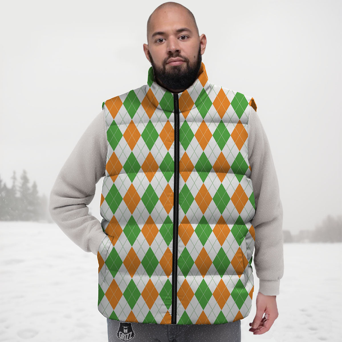 Argyle St Patrick's Day Print Pattern Down Vest