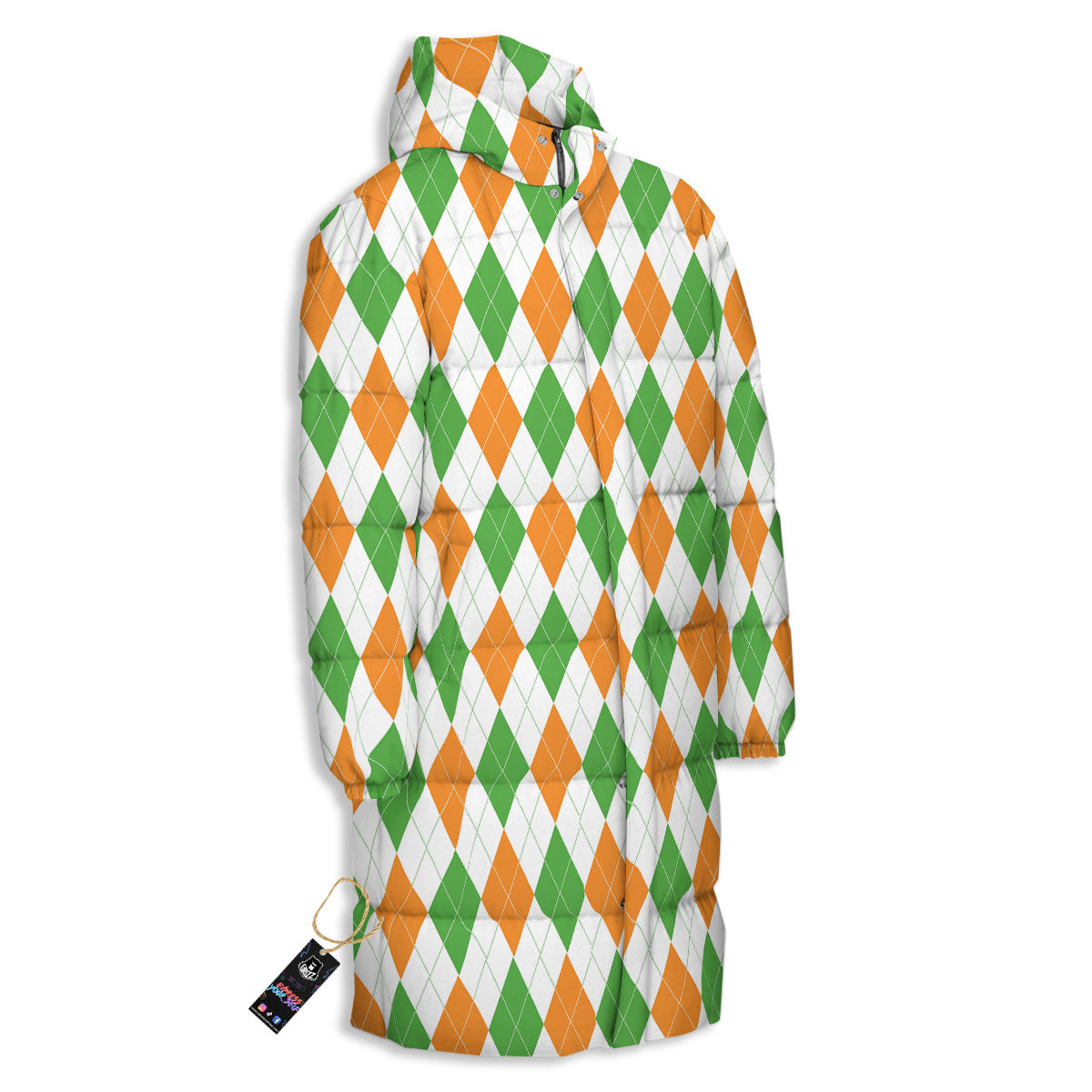 Argyle St Patrick's Day Print Pattern Long Down Jacket-grizzshop