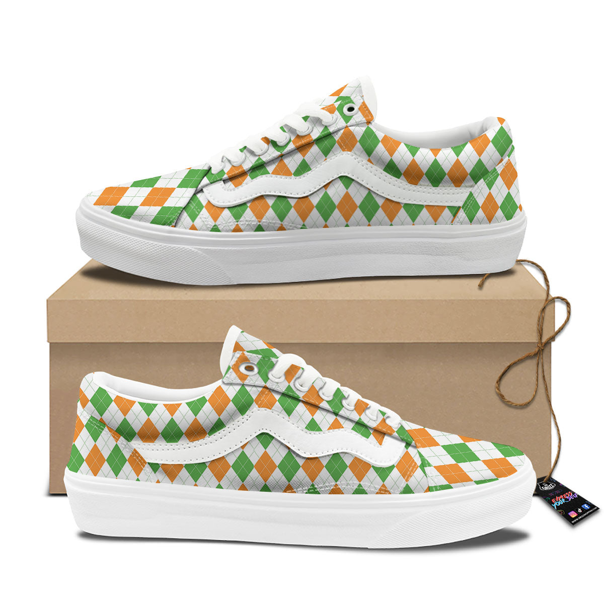 Argyle St Patrick's Day Print Pattern Skate Shoes-grizzshop