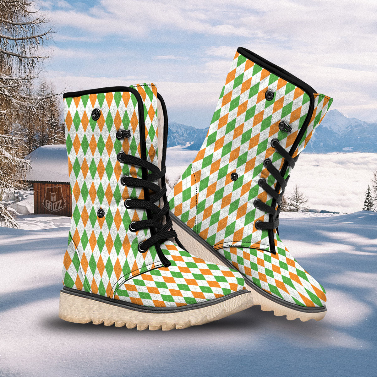 Argyle St Patrick's Day Print Pattern Snow Boots-grizzshop