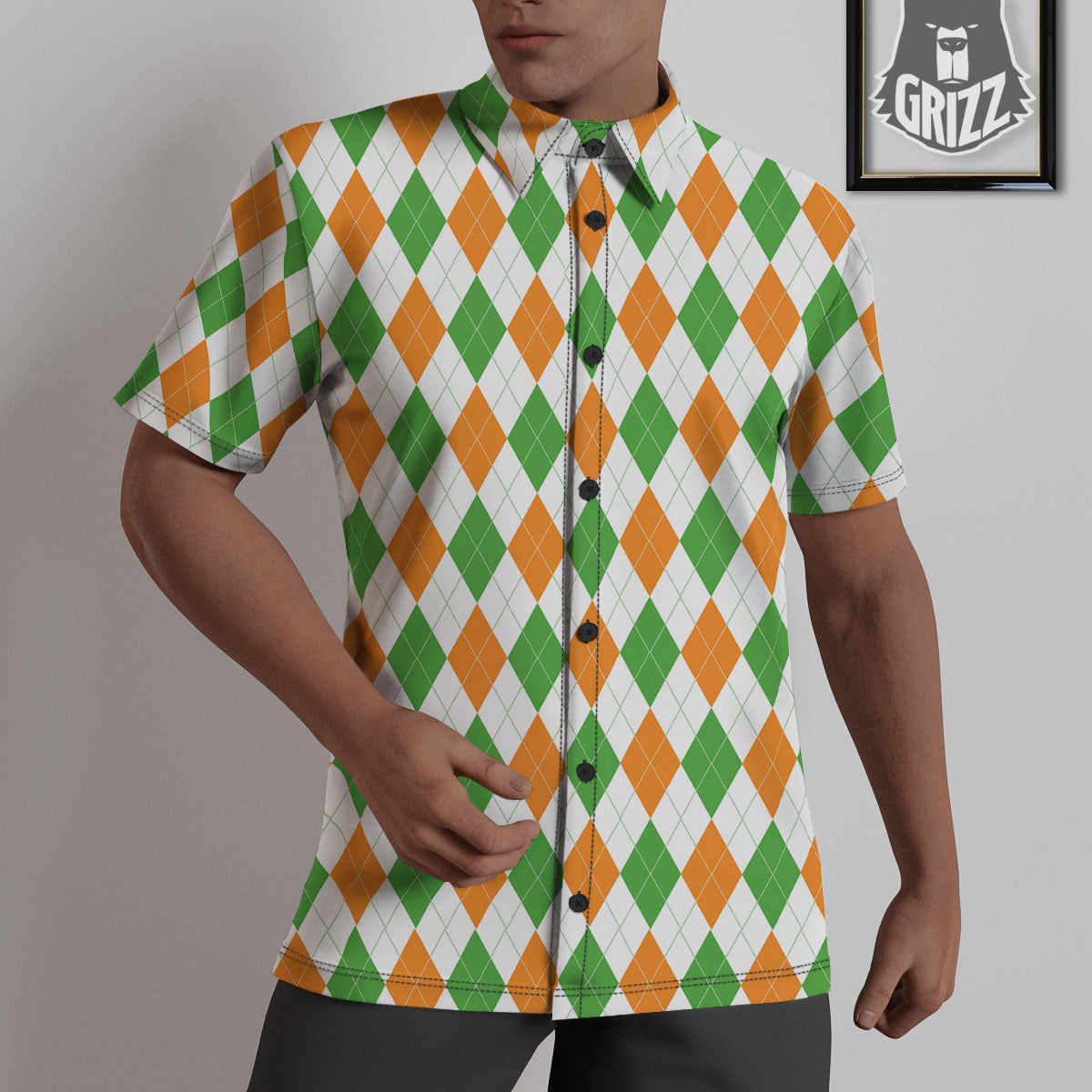 Argyle St Patrick's Day Print Pattern Untucked Shirts-grizzshop