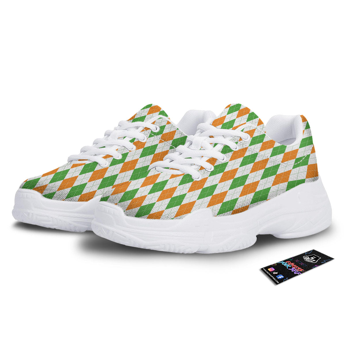 Argyle St Patrick's Day Print Pattern White Chunky Shoes-grizzshop