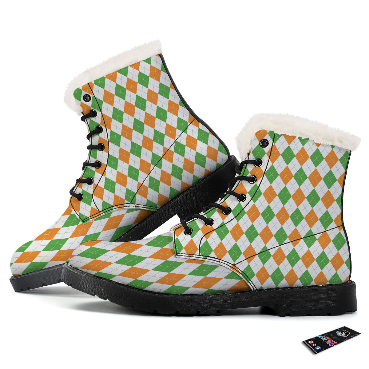 Argyle St Patrick's Day Print Pattern Winter Boots-grizzshop