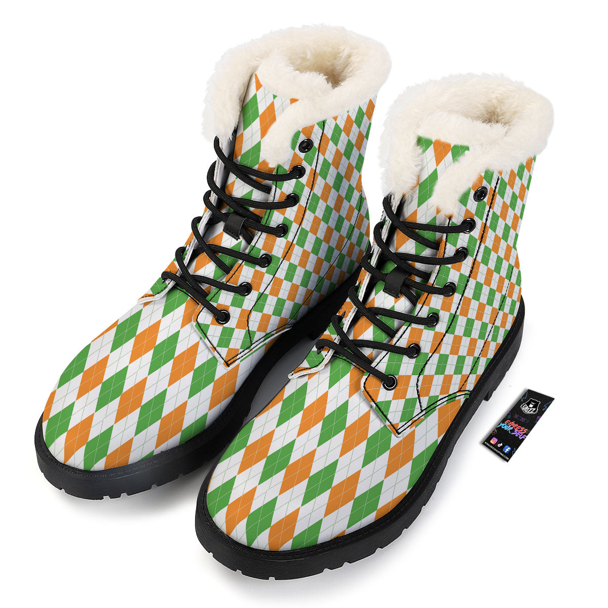 Argyle St Patrick's Day Print Pattern Winter Boots-grizzshop