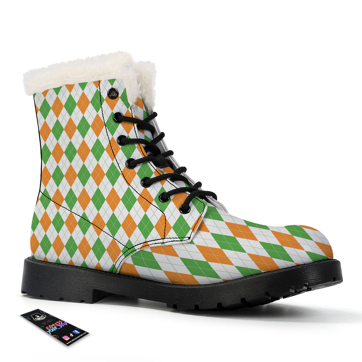 Argyle St Patrick's Day Print Pattern Winter Boots-grizzshop