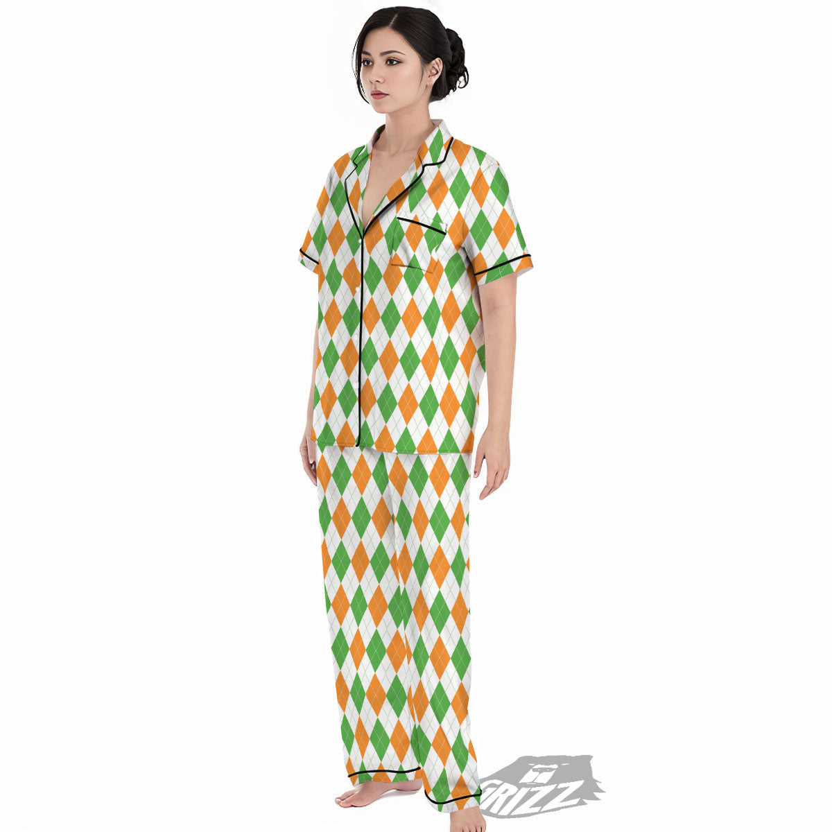 Argyle St Patrick's Day Print Pattern Women's Pajamas Set-grizzshop