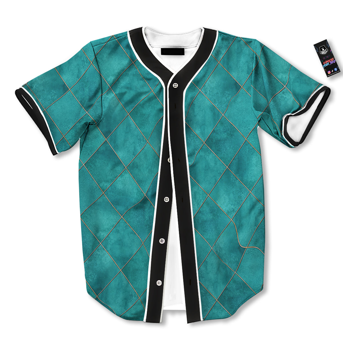 Argyle Turquoise Print Pattern Baseball Jersey-grizzshop