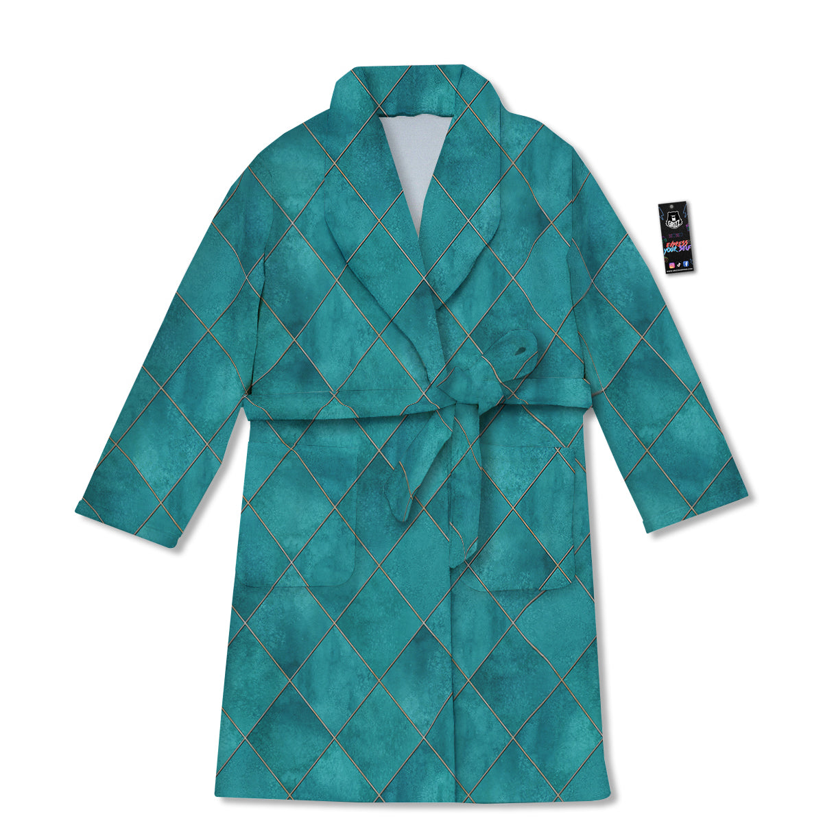 Argyle Turquoise Print Pattern Bathrobe-grizzshop