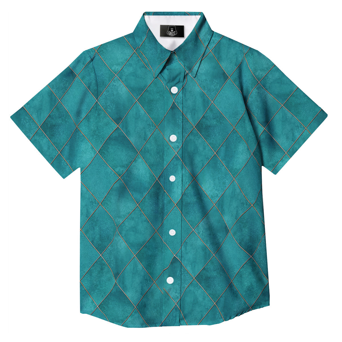 Argyle Turquoise Print Pattern Button Up Shirt-grizzshop