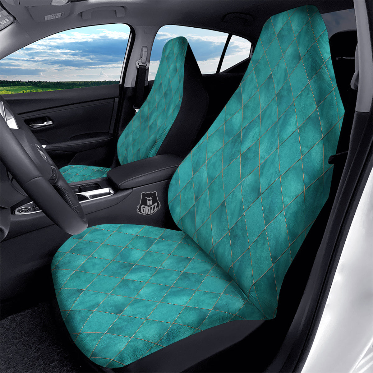 Argyle Turquoise Print Pattern Car Seat Covers-grizzshop