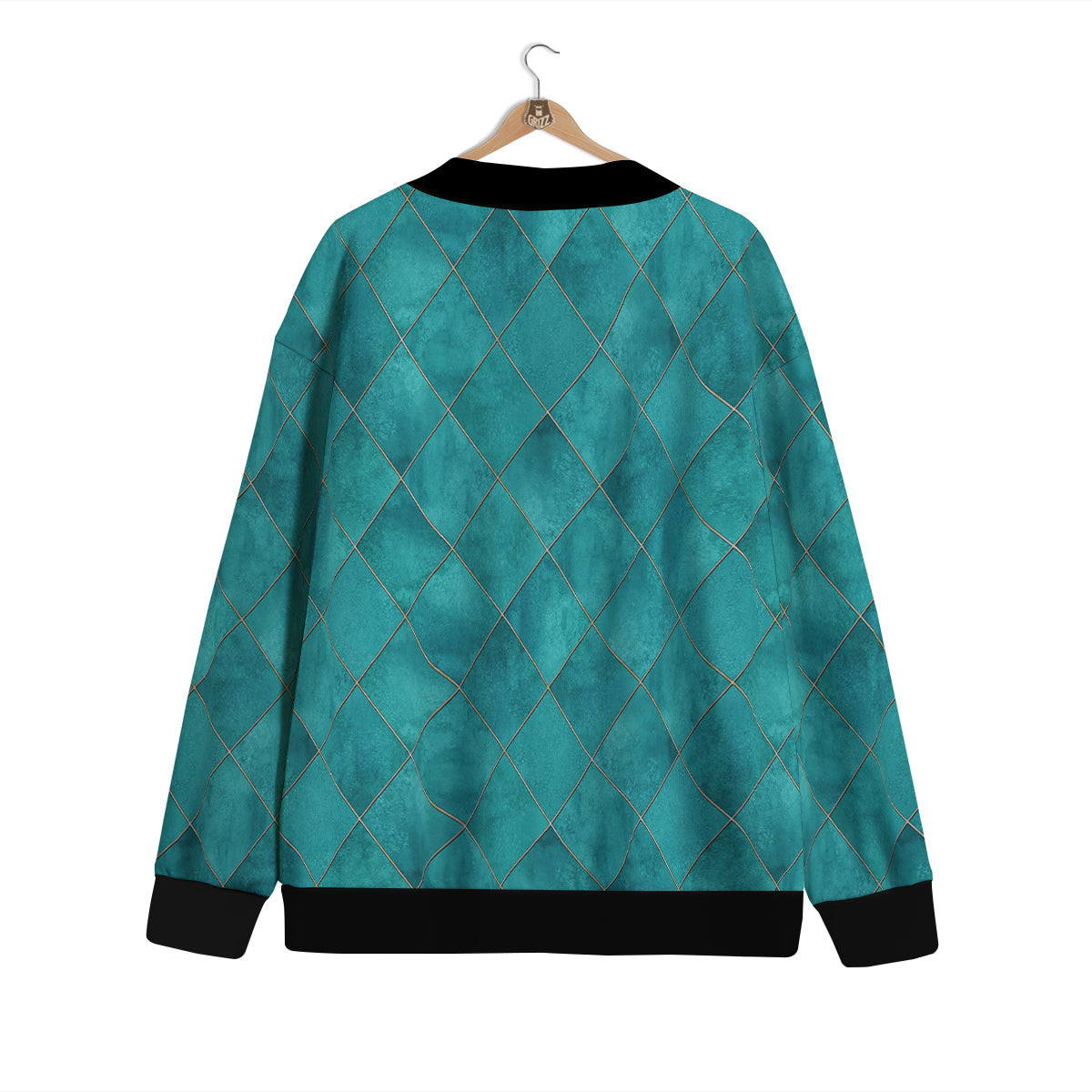 Argyle Turquoise Print Pattern Cardigan-grizzshop