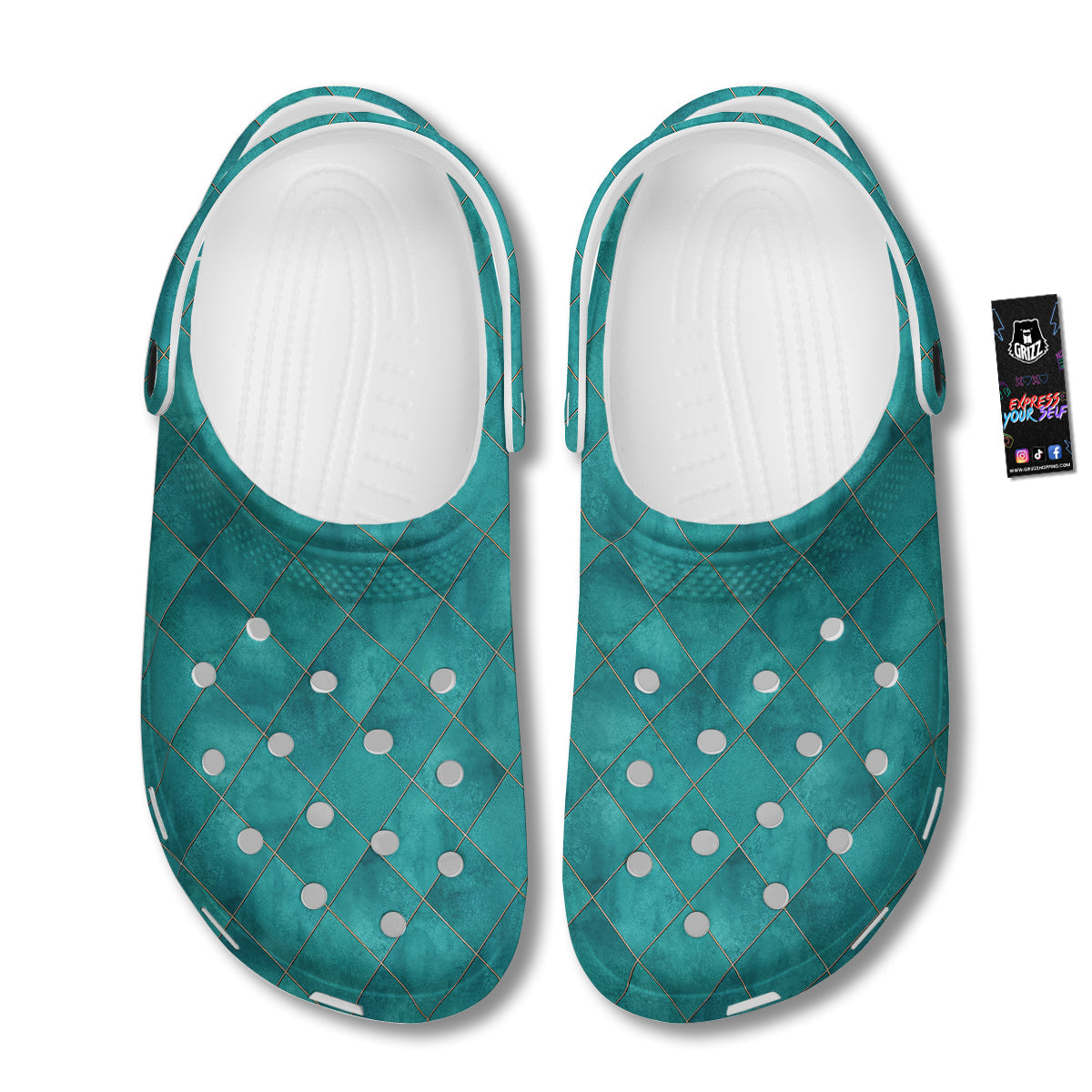 Argyle Turquoise Print Pattern Clog-grizzshop