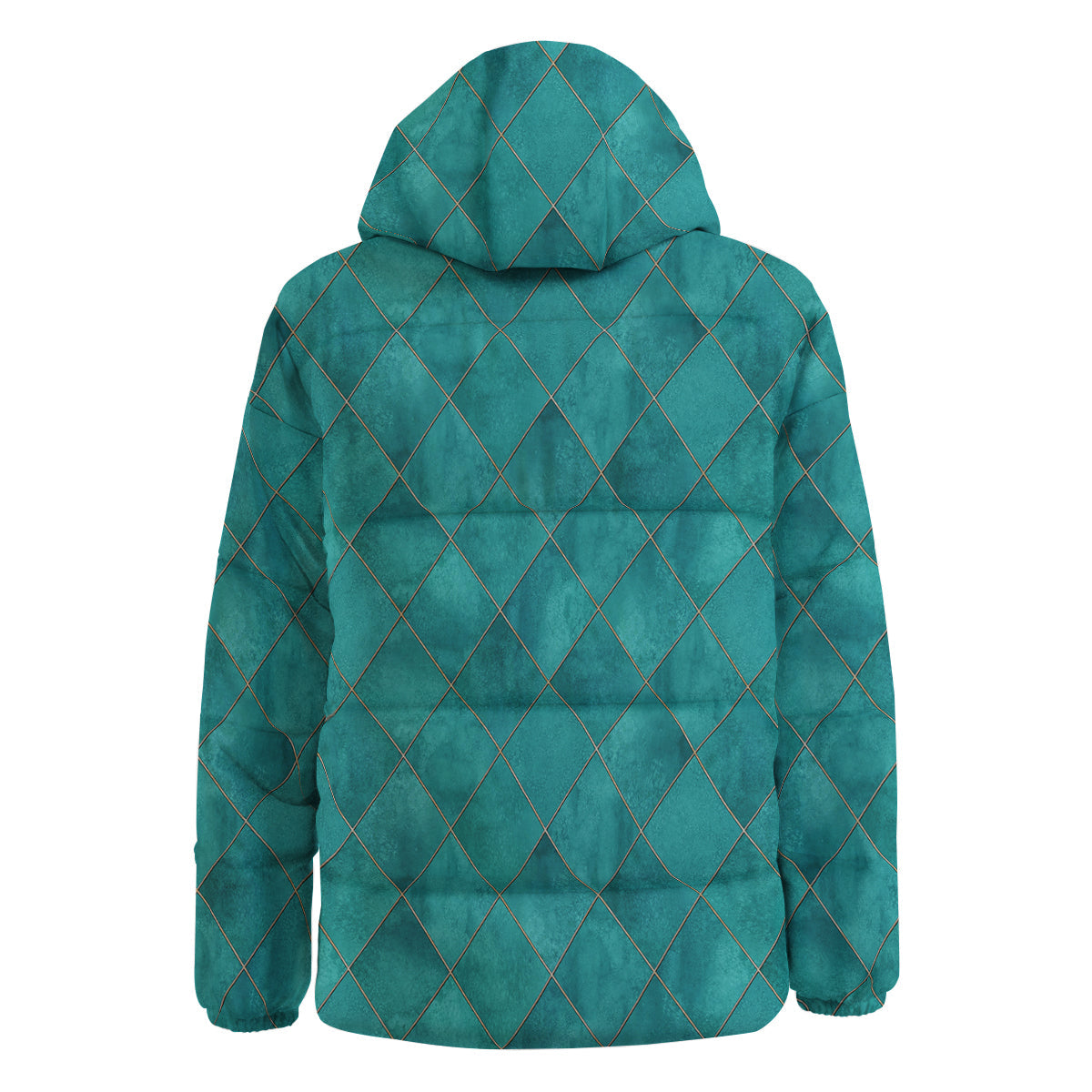 Argyle Turquoise Print Pattern Down Jacket-grizzshop
