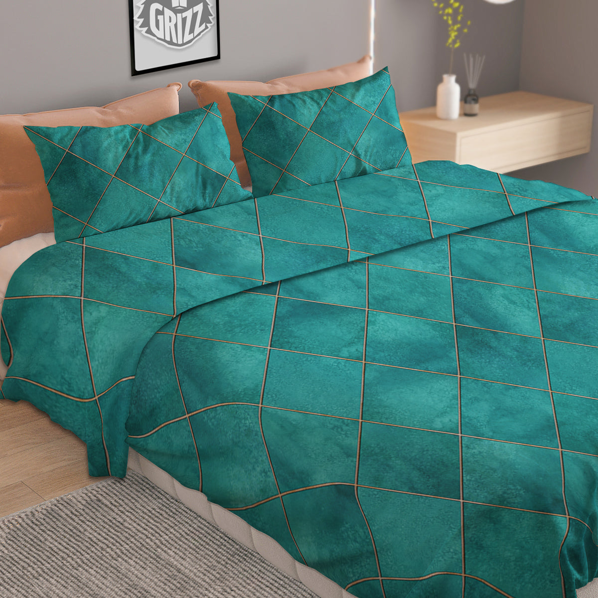 Argyle Turquoise Print Pattern Duvet Cover Bedding Set-grizzshop