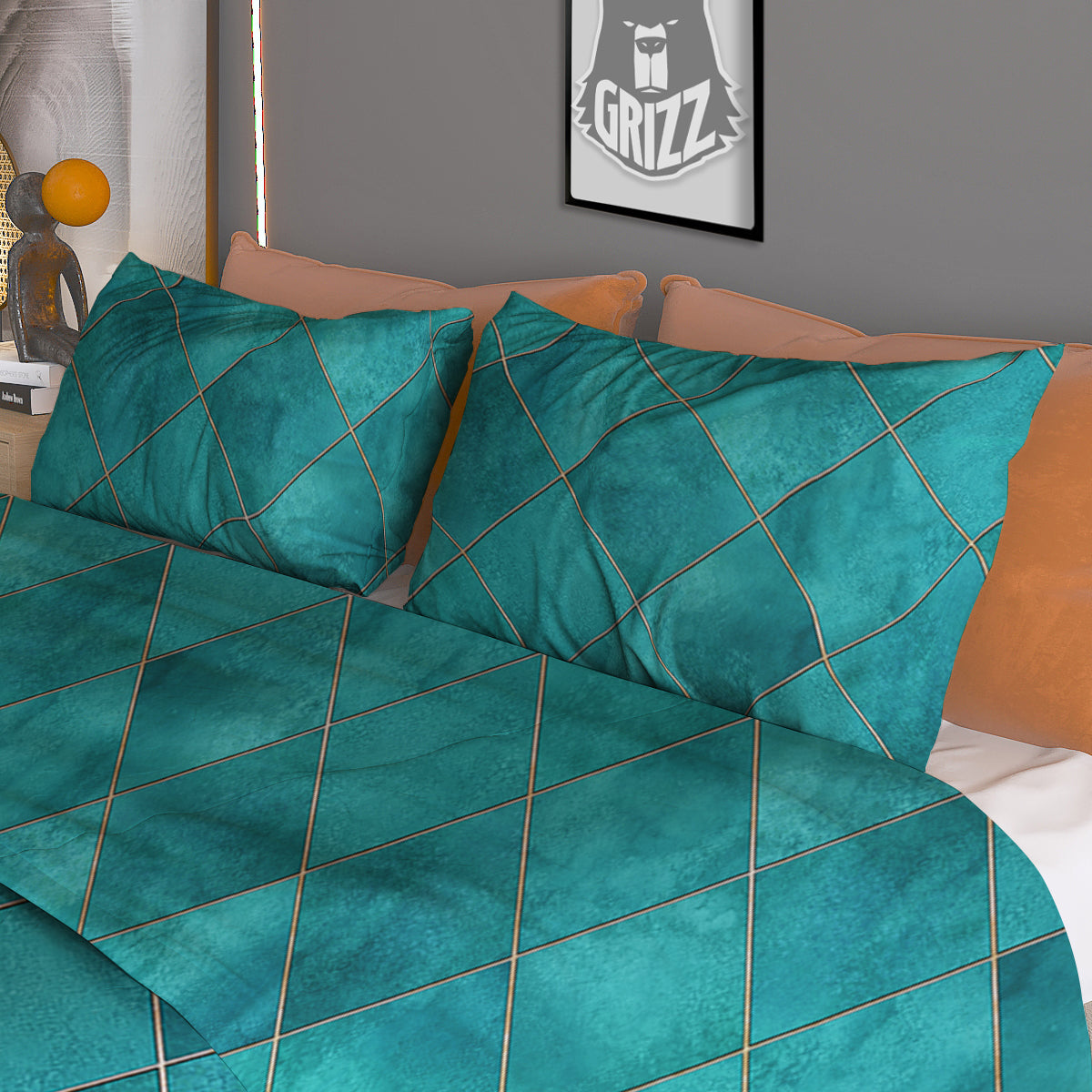 Argyle Turquoise Print Pattern Duvet Cover Bedding Set-grizzshop