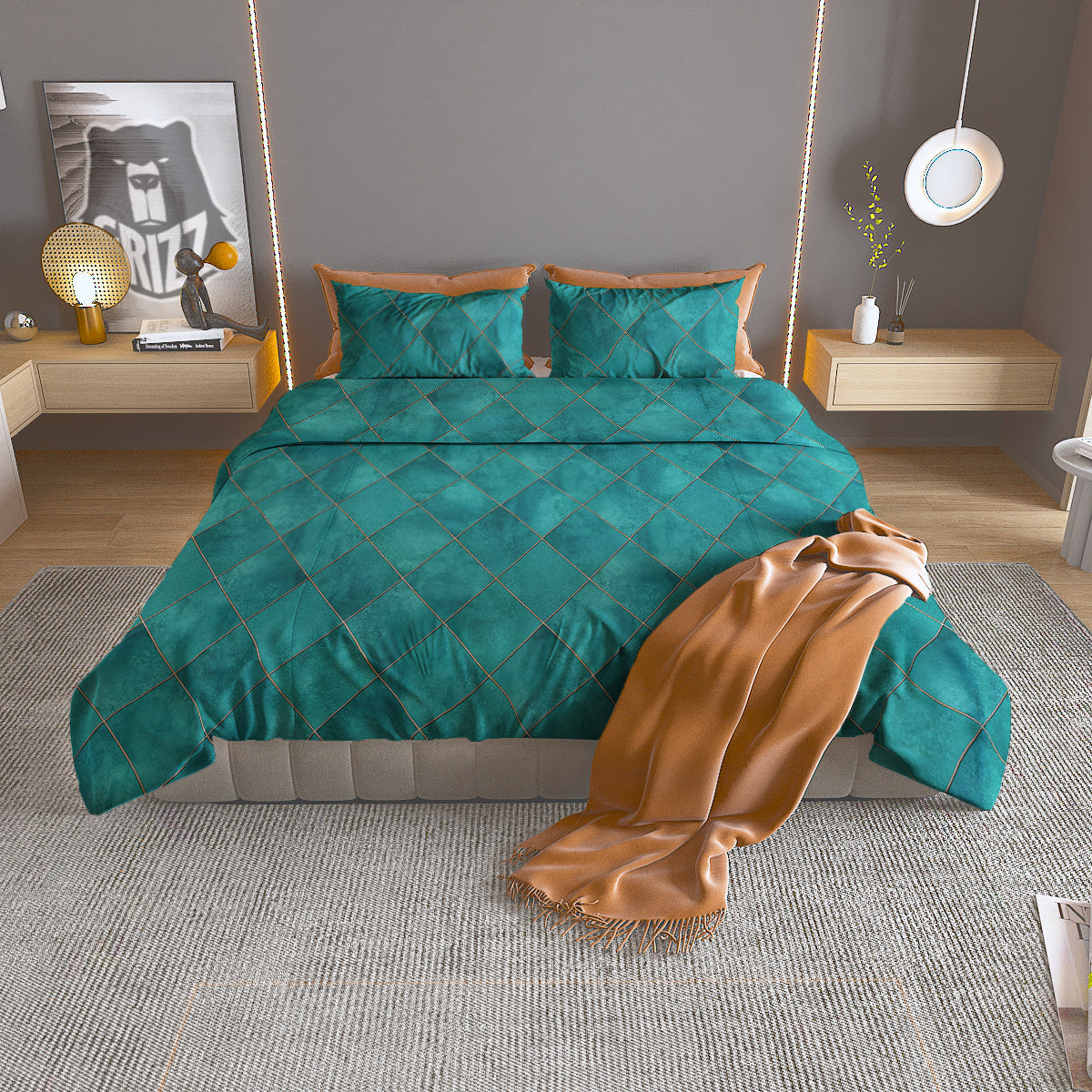 Argyle Turquoise Print Pattern Duvet Cover Bedding Set-grizzshop